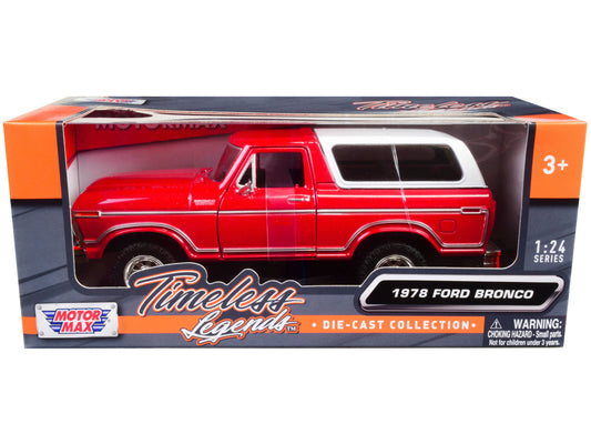 1978 Ford Bronco Custom Red and White "Timeless Legends" Series 1/24 Diecast Model Car