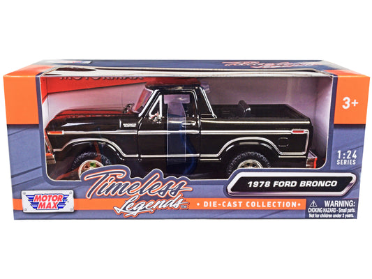 1978 Ford Bronco Custom (Open Top) Black "Timeless Legends" Series 1/24 Diecast Model Car