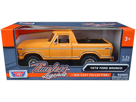 1978 Ford Bronco Custom (Open Top) Yellow with "Timeless Legends" Series 1/24 Diecast Model Car