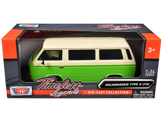 Volkswagen Type 2 (T3) Van Green and Beige "Timeless Legends" Series 1/24 Diecast Model Car