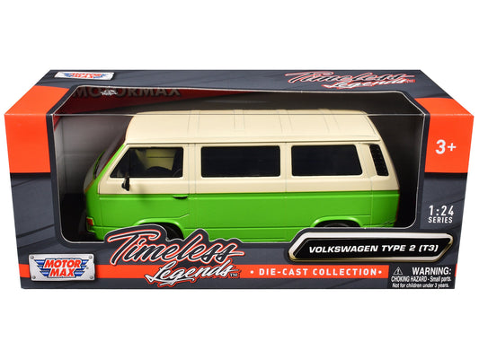 Volkswagen Type 2 (T3) Van Green and Beige "Timeless Legends" Series 1/24 Diecast Model Car