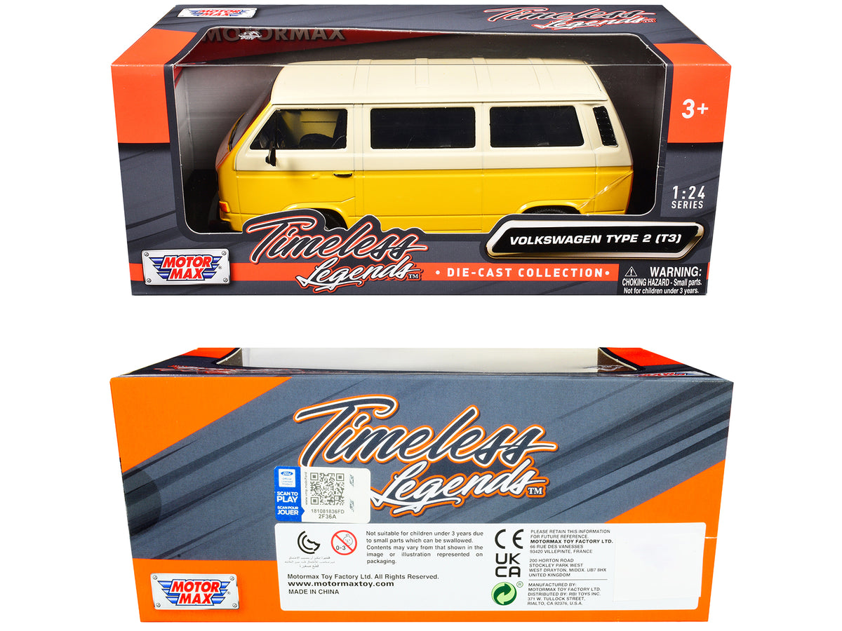 Volkswagen Type 2 (T3) Van Yellow and Beige "Timeless Legends" Series 1/24 Diecast Model Car