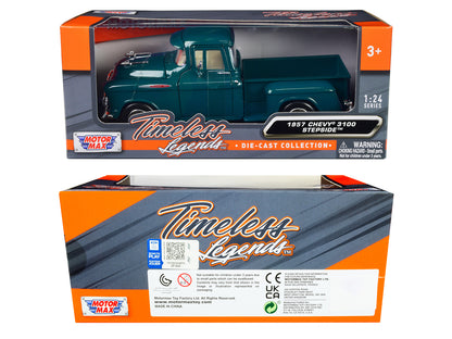 1957 Chevrolet 3100 Stepside Pickup Truck Teal Metallic "Timeless Legends" Series 1/24 Diecast Model Car