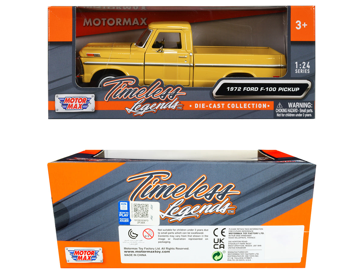 1972 Ford F-100 Pickup Truck Yellow "Timeless Legends" Series 1/24 Diecast Model Car