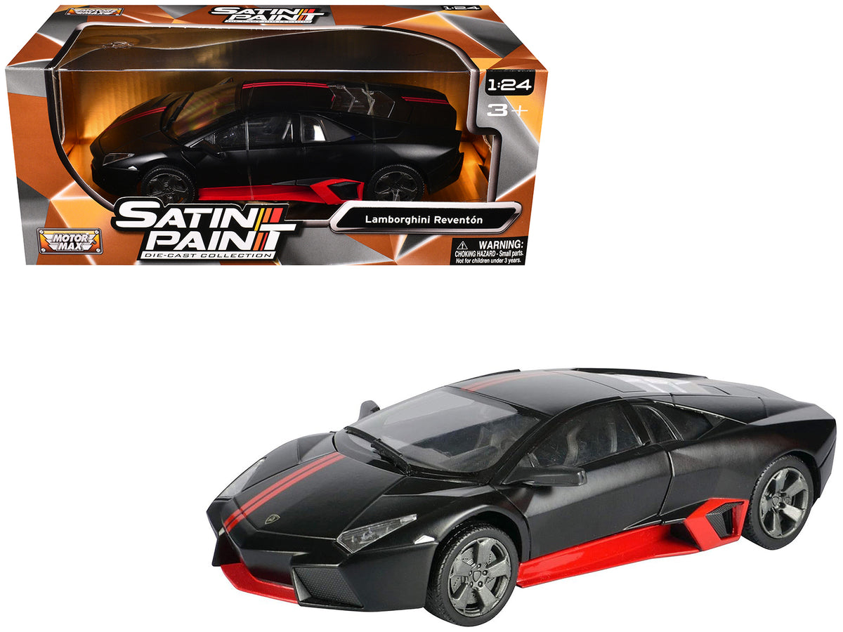 Lamborghini Reventon Matt Black with Red Stripes "Satin Paint" Series 1/24 Diecast Model Car