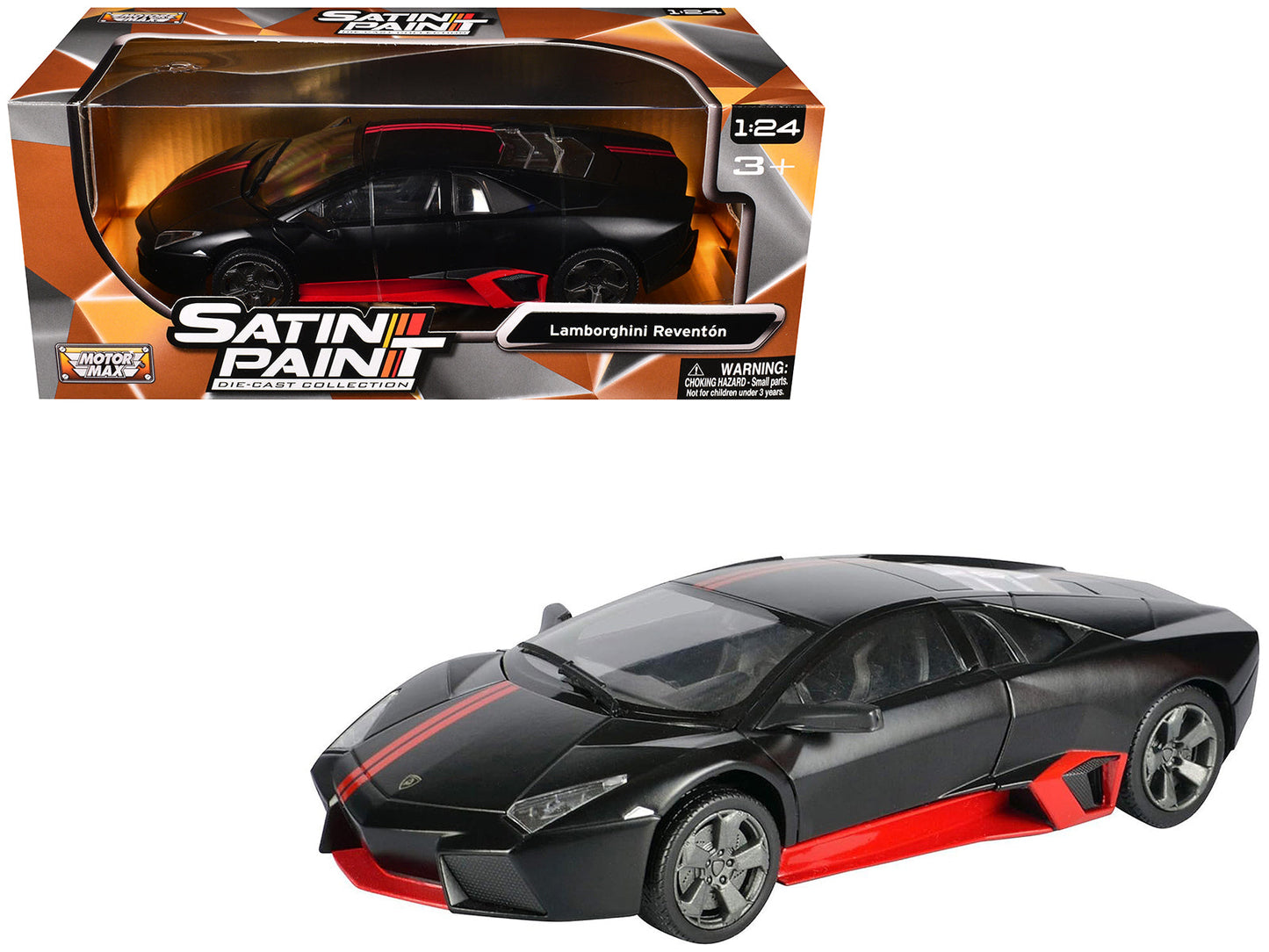 Lamborghini Reventon Matt Black with Red Stripes "Satin Paint" Series 1/24 Diecast Model Car