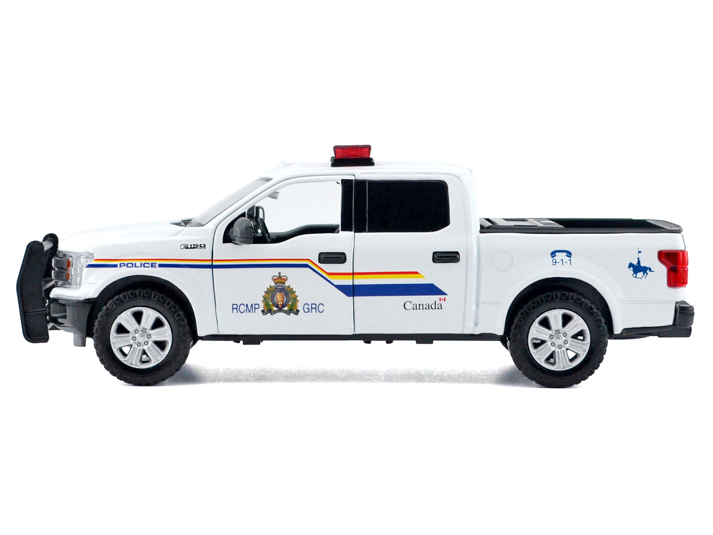 2019 Ford F-150 Lariat Crew Cab Pickup Truck "Royal Canadian Mounted Police" White with Flashing Light Bar and Front and Rear Lights and Sounds "Law Enforcement and Public Service" Series 1/27 Diecast Model Car