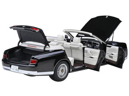 Toyota Century Open Car Convertible RHD (Right Hand Drive) Black with White Interior 1/18 Model Car