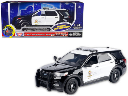 2015 Ford Police Interceptor Utility Black and White "Los Angeles Police Department (LAPD)" with Flashing Light Bar and Front and Rear Lights and Sounds 1/24 Diecast Model Car