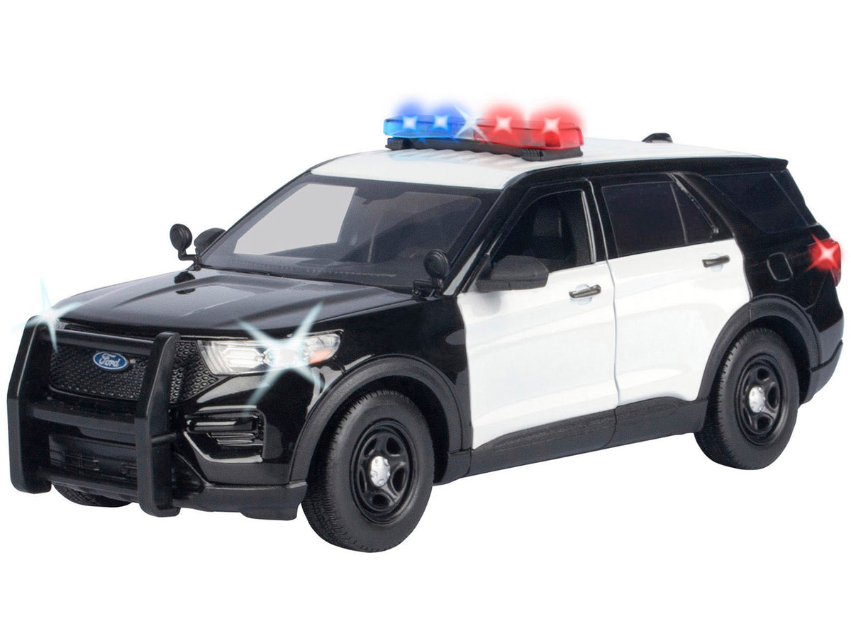 2022 Ford Police Interceptor Utility Black and White "Builder's Kit" with Flashing Light Bar and Front and Rear Lights and Sounds 1/24 Diecast Model Car