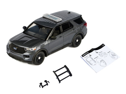 2022 Ford Police Interceptor Utility Dark Gray Metallic "Builder's Kit" with Flashing Light Bar and Front and Rear Lights and Sounds 1/24 Diecast Model Car