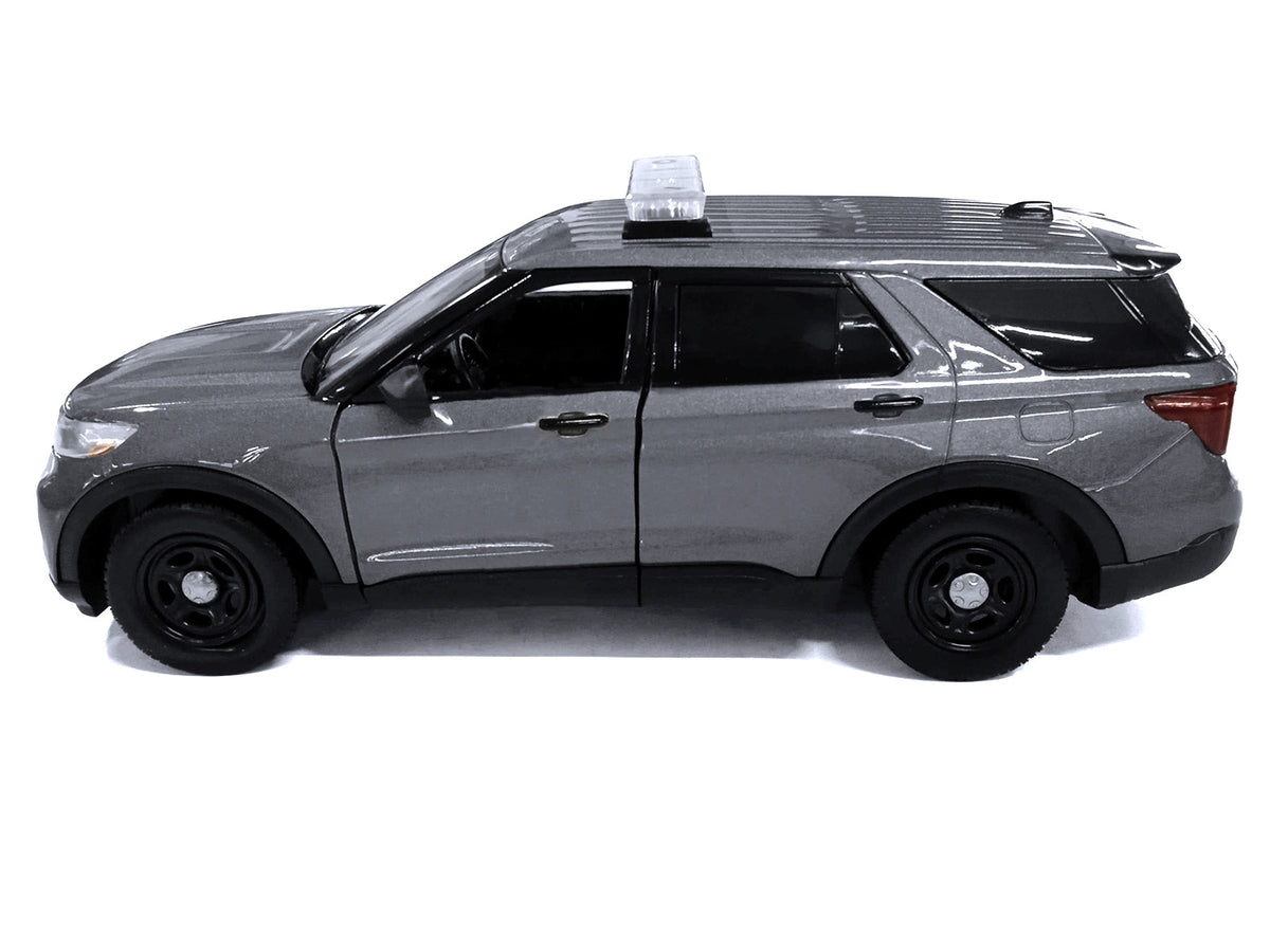 2022 Ford Police Interceptor Utility Dark Gray Metallic "Builder's Kit" with Flashing Light Bar and Front and Rear Lights and Sounds 1/24 Diecast Model Car