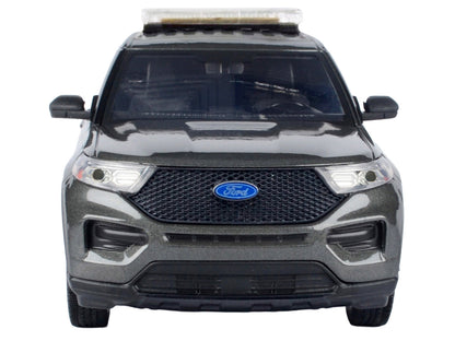 2022 Ford Police Interceptor Utility Dark Gray Metallic "Builder's Kit" with Flashing Light Bar and Front and Rear Lights and Sounds 1/24 Diecast Model Car