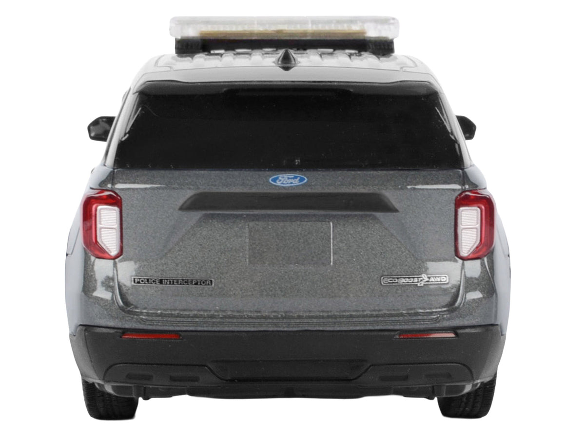 2022 Ford Police Interceptor Utility Dark Gray Metallic "Builder's Kit" with Flashing Light Bar and Front and Rear Lights and Sounds 1/24 Diecast Model Car