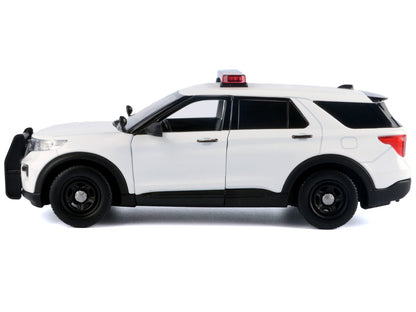 2022 Ford Police Interceptor Utility Plain White "Builder's Kit" with Flashing Light Bar and Front and Rear Lights and Sounds 1/24 Diecast Model Car