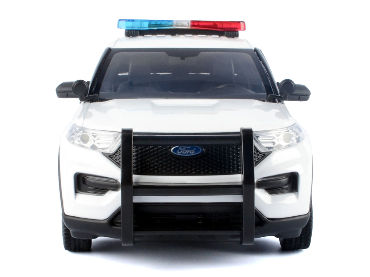 2022 Ford Police Interceptor Utility Plain White "Builder's Kit" with Flashing Light Bar and Front and Rear Lights and Sounds 1/24 Diecast Model Car