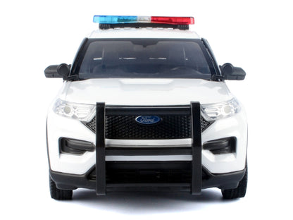 2022 Ford Police Interceptor Utility Plain White "Builder's Kit" with Flashing Light Bar and Front and Rear Lights and Sounds 1/24 Diecast Model Car