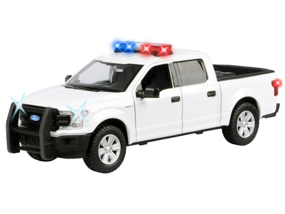 2019 Ford F-150 Lariat Crew Cab Pickup Truck White with Flashing Light Bar and Front and Rear Lights and Sounds 1/24-1/27 Diecast Model Car