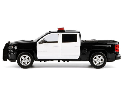 2017 Chevrolet Silverado 1500 LT Z71 Crew Cab Pickup Truck Black and White with Flashing Light Bar and Front and Rear Lights and Sounds 1/24-1/27 Diecast Model Car