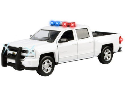 2017 Chevrolet Silverado 1500 LT Z71 Crew Cab Pickup Truck White with Flashing Light Bar and Front and Rear Lights and Sounds 1/24-1/27 Diecast Model Car