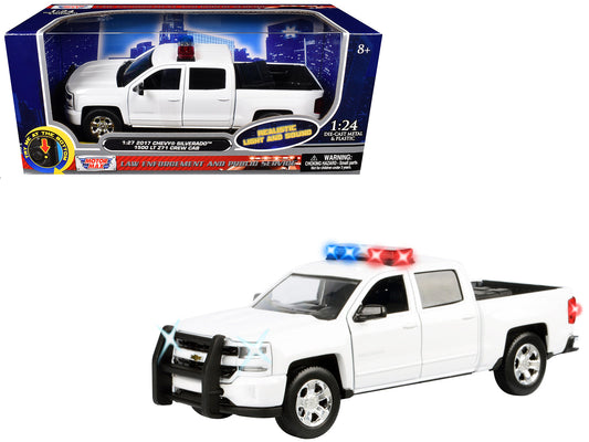 2017 Chevrolet Silverado 1500 LT Z71 Crew Cab Pickup Truck White with Flashing Light Bar and Front and Rear Lights and Sounds 1/27 Diecast Model Car