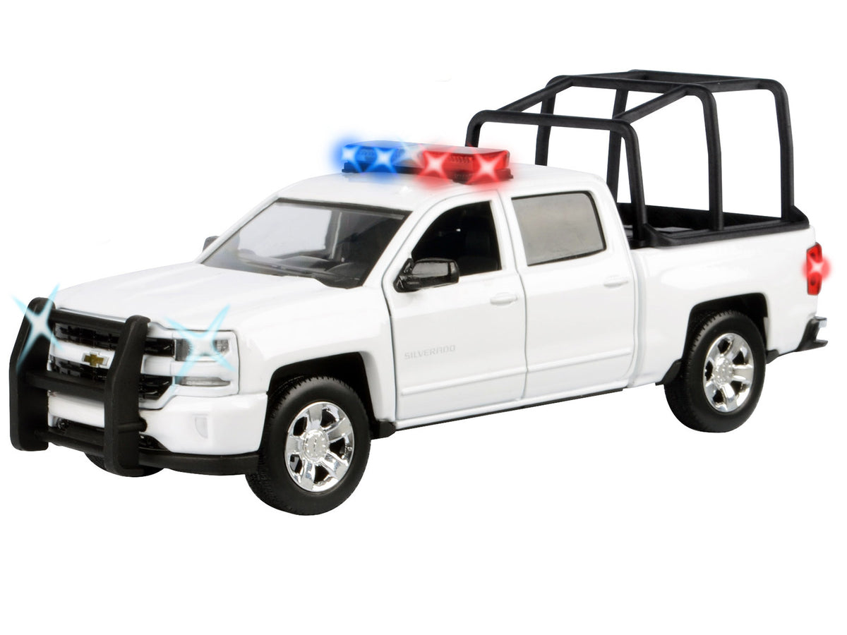2017 Chevrolet Silverado 1500 LT Z71 Crew Cab Pickup Truck with White with Flashing Light Bar and Front and Rear Lights and Sounds 1/24-1/27 Diecast Model Car