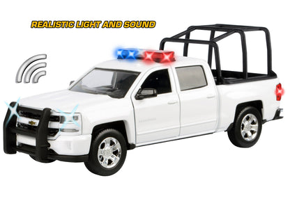 2017 Chevrolet Silverado 1500 LT Z71 Crew Cab Pickup Truck with White with Flashing Light Bar and Front and Rear Lights and Sounds 1/24-1/27 Diecast Model Car