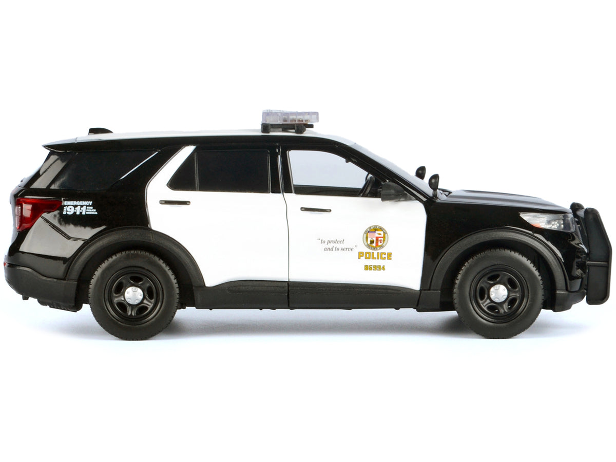 2022 Ford Police Interceptor Utility Black and White "Los Angeles Police Department (LAPD)" with Flashing Light Bar and Front and Rear Lights and Sounds 1/24 Diecast Model Car