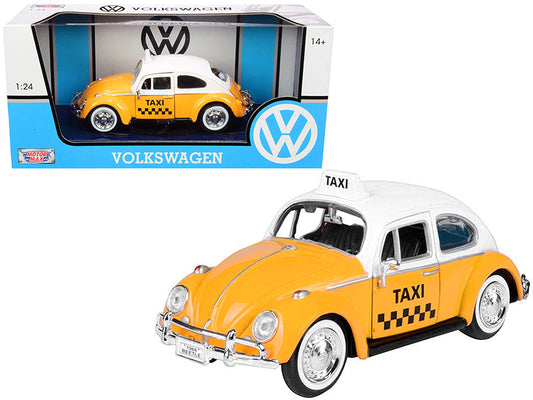 1966 Volkswagen Beetle "Taxi" Yellow with White Top 1/24 Diecast Model Car