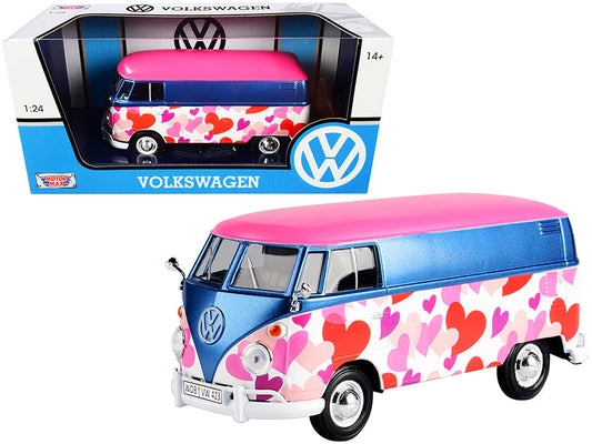 Volkswagen Type 2 (T1) Delivery Van "Love" Pink and Blue Metallic 1/24 Diecast Model Car