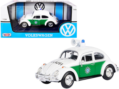 1966 Volkswagen Beetle German Police Car White and Green 1/24 Diecast Model Car