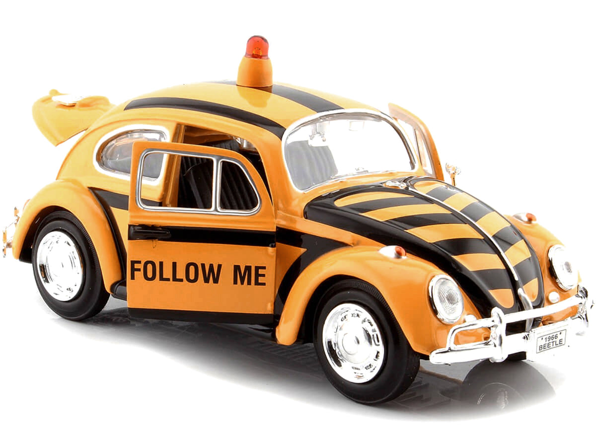 1966 Volkswagen Beetle "Follow Me" Airport Safety Vehicle Yellow with Black Stripes 1/24 Diecast Model Car