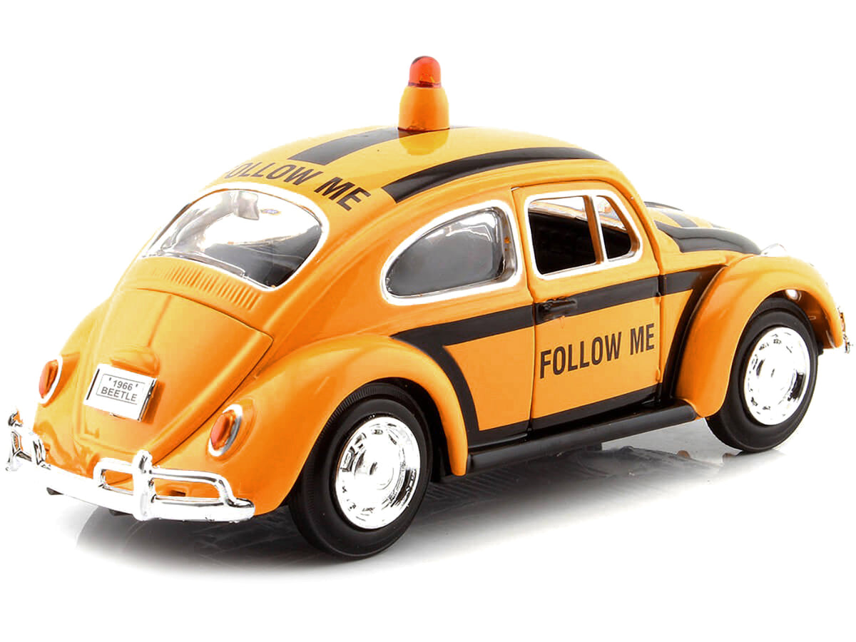 1966 Volkswagen Beetle "Follow Me" Airport Safety Vehicle Yellow with Black Stripes 1/24 Diecast Model Car