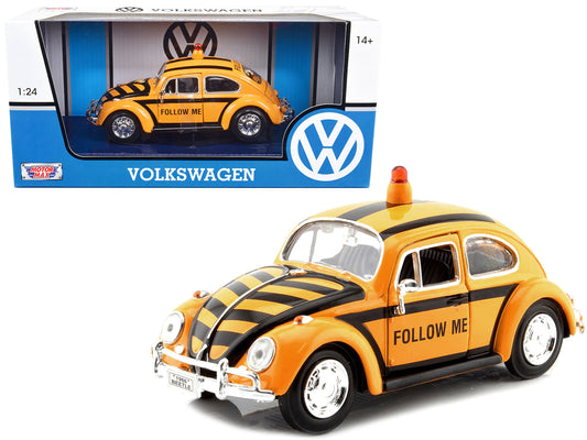 1966 Volkswagen Beetle "Follow Me" Airport Safety Vehicle Yellow with Black Stripes 1/24 Diecast Model Car