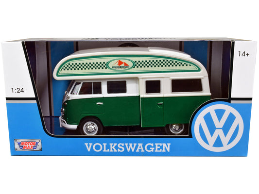 Volkswagen Type 2 (T1) Camper Van Green and White "Outdoor Camping Explore the Forest" 1/24 Diecast Model Car