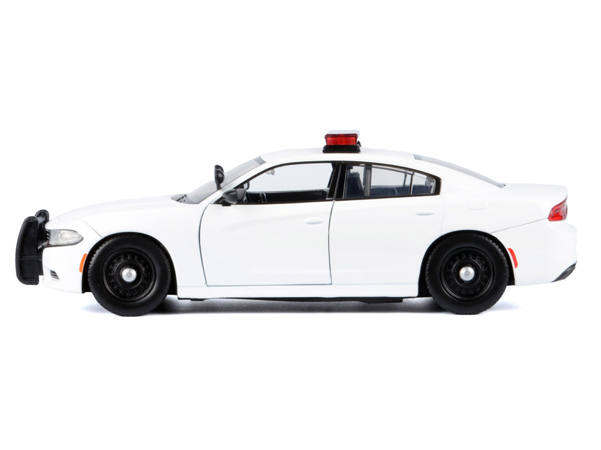 2023 Dodge Charger Pursuit Police Car Unmarked White with Flashing Light Bar Front and Rear Lights and 2 Sounds "Builder's Kit" 1/24 Diecast Model Car