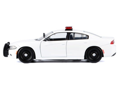 2023 Dodge Charger Pursuit Police Car Unmarked White with Flashing Light Bar Front and Rear Lights and 2 Sounds "Builder's Kit" 1/24 Diecast Model Car
