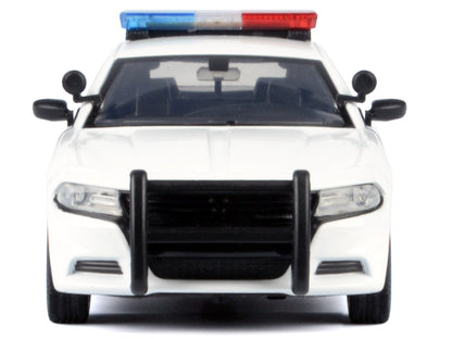 2023 Dodge Charger Pursuit Police Car Unmarked White with Flashing Light Bar Front and Rear Lights and 2 Sounds "Builder's Kit" 1/24 Diecast Model Car
