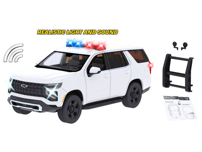 2025 Chevrolet Tahoe PPV White "Builder's Kit" with Flashing Light Bar and Front and Rear Lights and Sounds 1/24 Diecast Model Car