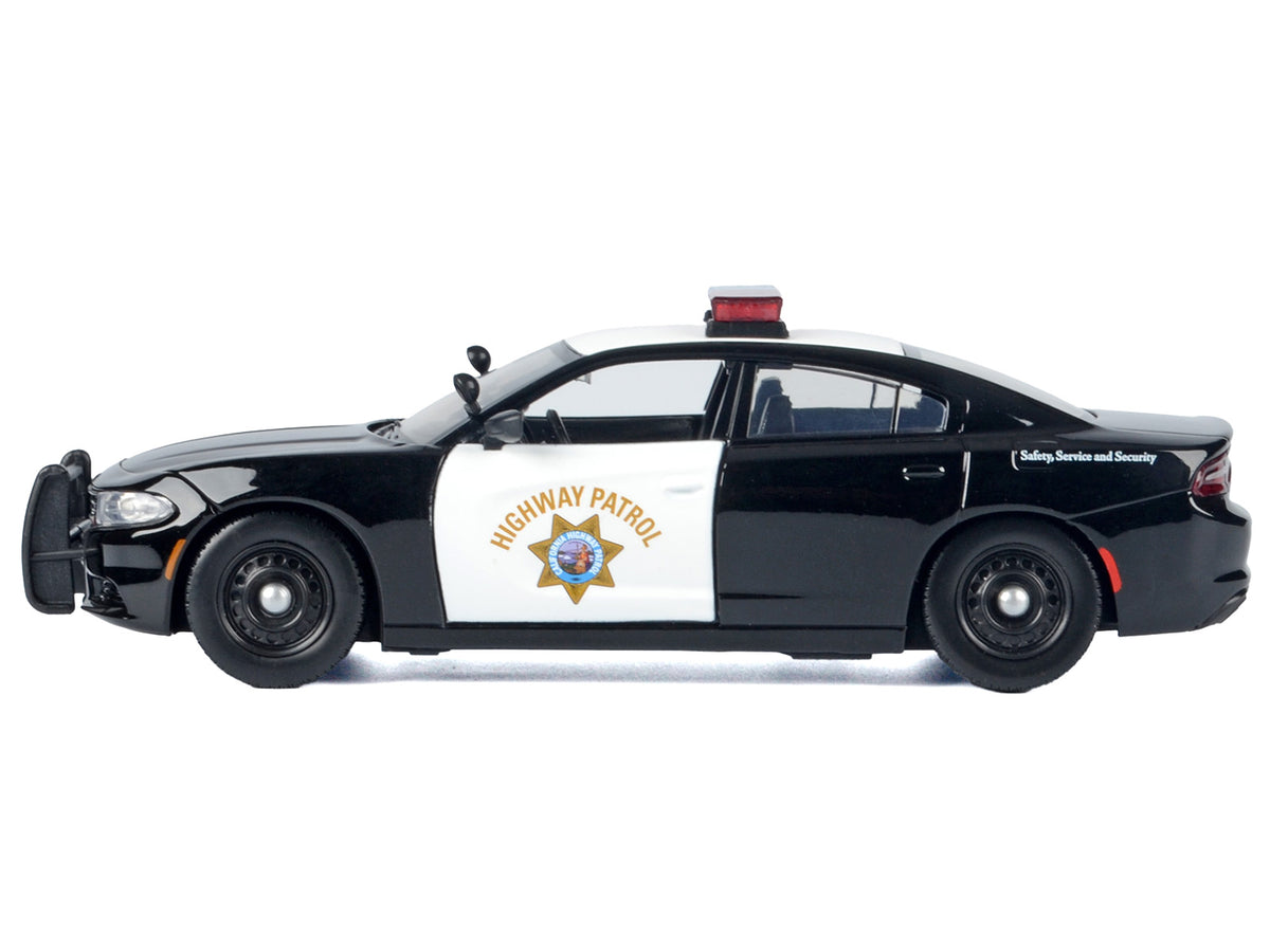 2023 Dodge Charger Pursuit Police Car "California Highway Patrol (CHP)" Black and White with Flashing Light Bar and Front and Rear Lights and Sounds 1/24 Diecast Model Car