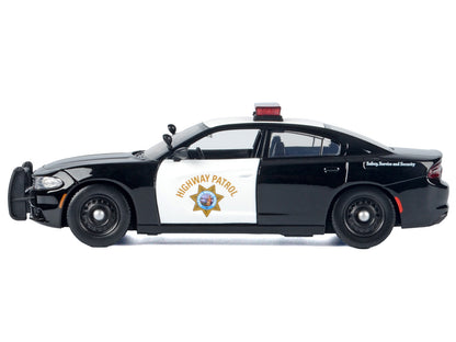 2023 Dodge Charger Pursuit Police Car "California Highway Patrol (CHP)" Black and White with Flashing Light Bar and Front and Rear Lights and Sounds 1/24 Diecast Model Car