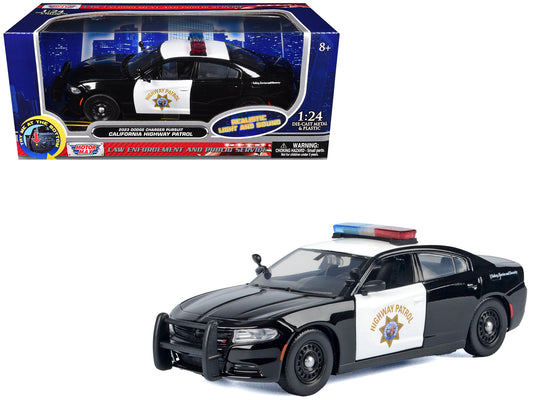 2023 Dodge Charger Pursuit Police Car "California Highway Patrol (CHP)" Black and White with Flashing Light Bar and Front and Rear Lights and Sounds 1/24 Diecast Model Car