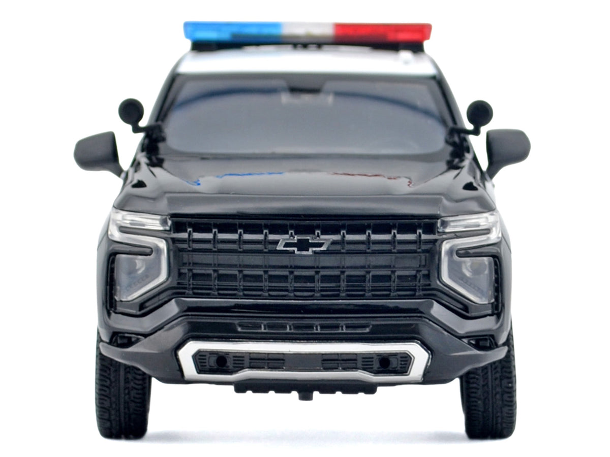 2025 Chevrolet Tahoe PPV "LAPD (Los Angeles Police Department)" Black and White with Flashing Light Bar and Front and Rear Lights and Sounds 1/24 Diecast Model Car