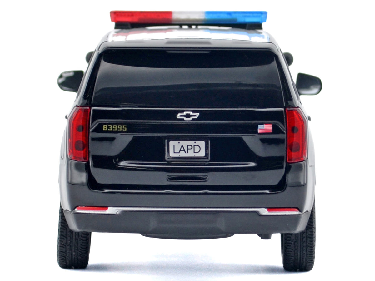 2025 Chevrolet Tahoe PPV "LAPD (Los Angeles Police Department)" Black and White with Flashing Light Bar and Front and Rear Lights and Sounds 1/24 Diecast Model Car