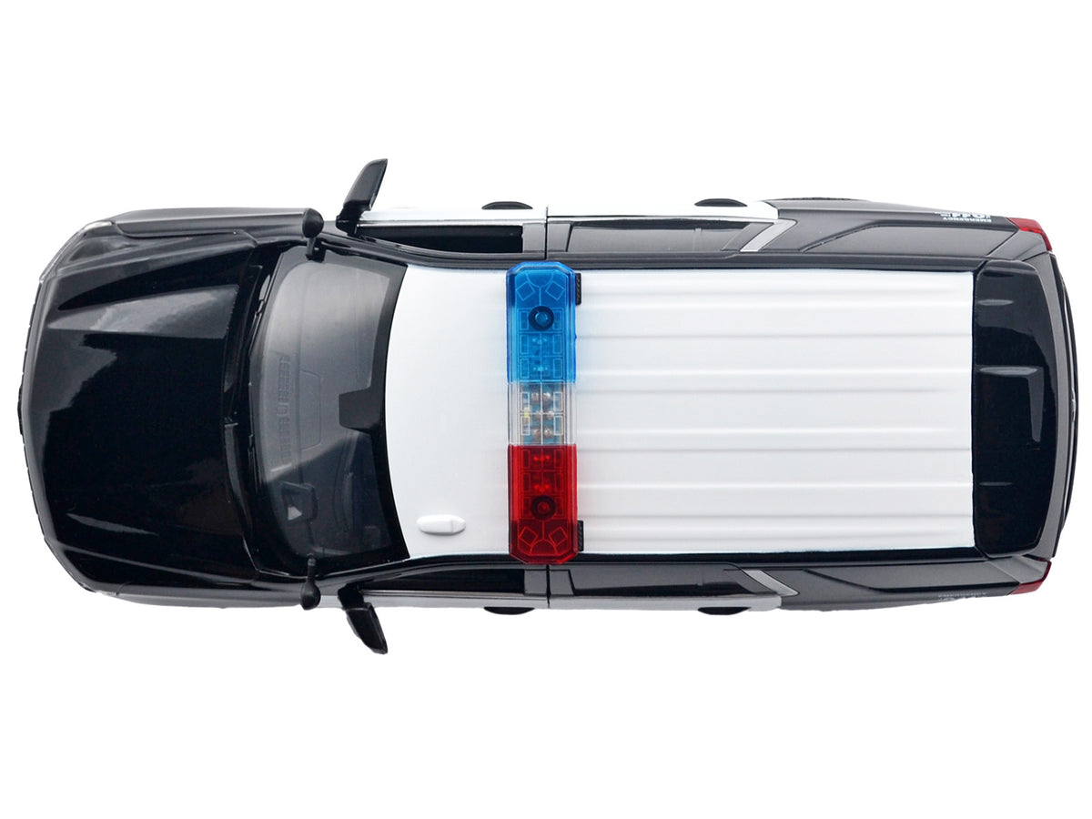 2025 Chevrolet Tahoe PPV "LAPD (Los Angeles Police Department)" Black and White with Flashing Light Bar and Front and Rear Lights and Sounds 1/24 Diecast Model Car