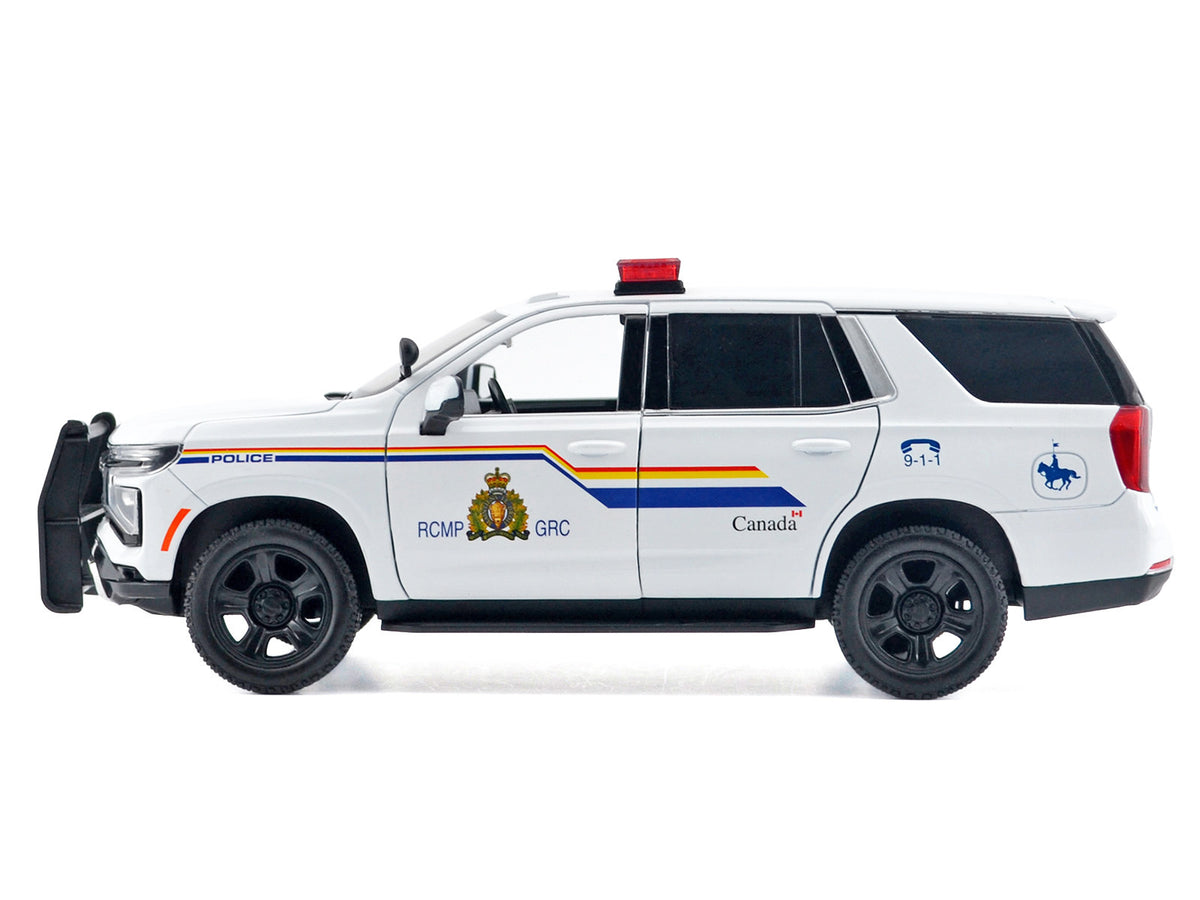 2025 Chevrolet Tahoe PPV "RCMP (Royal Canadian Mounted Police)" White with Stripes with Flashing Light Bar and Front and Rear Lights and Sounds 1/24 Diecast Model Car