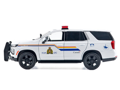 2025 Chevrolet Tahoe PPV "RCMP (Royal Canadian Mounted Police)" White with Stripes with Flashing Light Bar and Front and Rear Lights and Sounds 1/24 Diecast Model Car