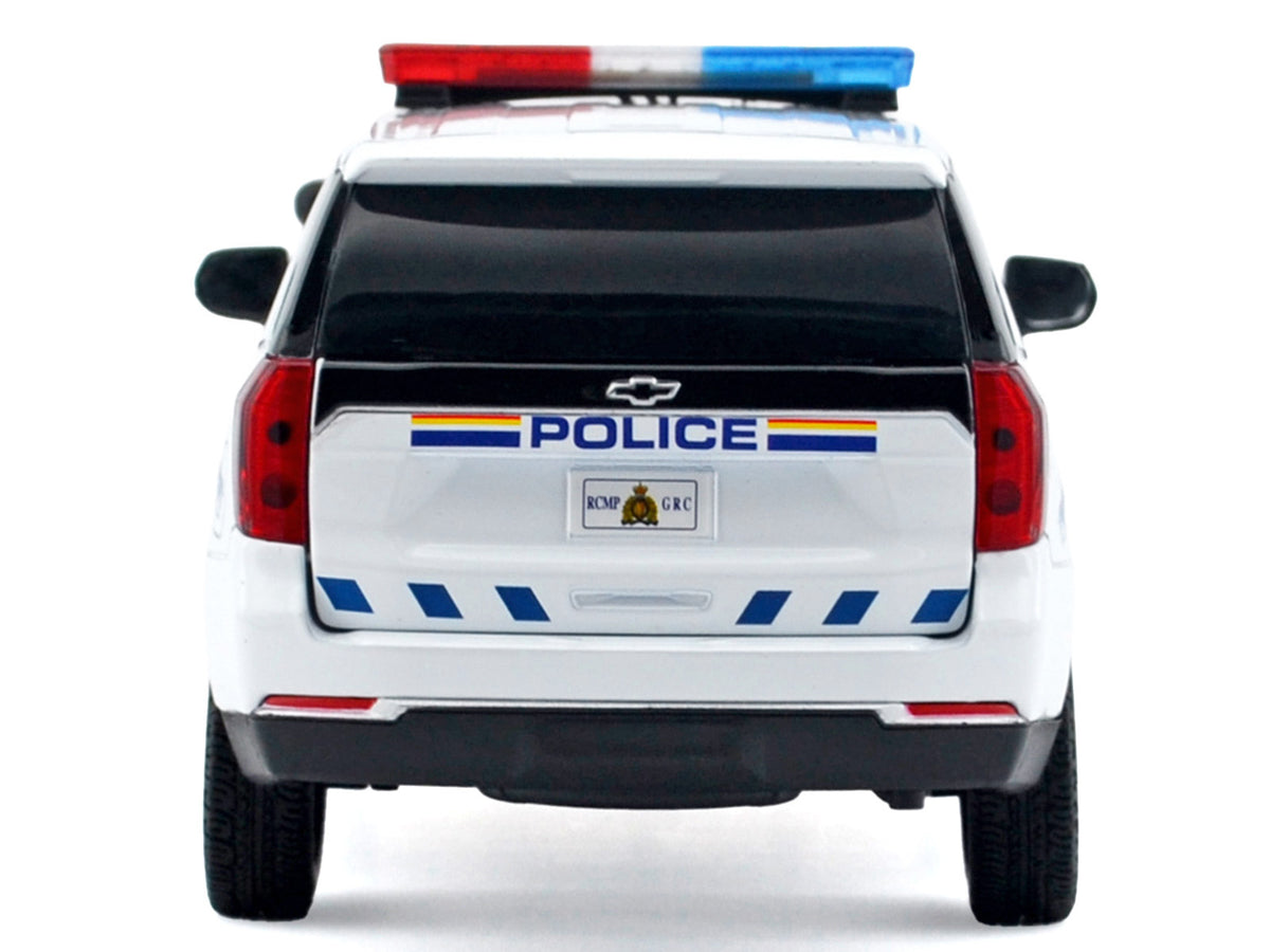 2025 Chevrolet Tahoe PPV "RCMP (Royal Canadian Mounted Police)" White with Stripes with Flashing Light Bar and Front and Rear Lights and Sounds 1/24 Diecast Model Car