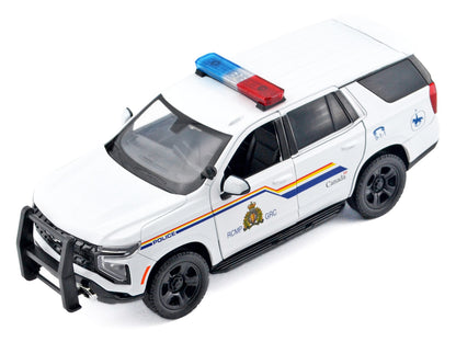 2025 Chevrolet Tahoe PPV "RCMP (Royal Canadian Mounted Police)" White with Stripes with Flashing Light Bar and Front and Rear Lights and Sounds 1/24 Diecast Model Car