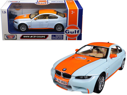 BMW M3 Coupe with "Gulf Oil" Livery Light Blue with Orange Stripe 1/24 Diecast Model Car